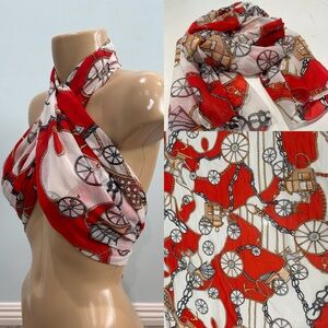 Designer Inspired Print Orange and White Printed Scarf